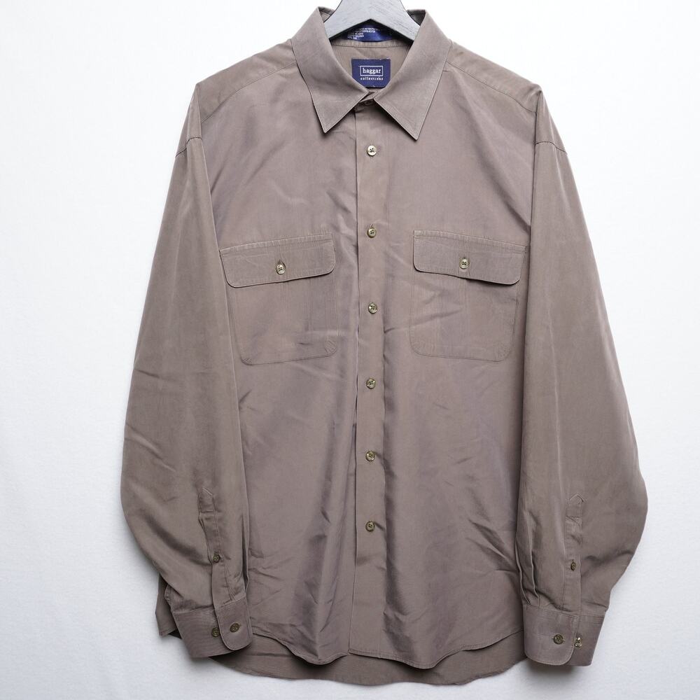Vintage Haggar Collections Taupe/Gray/Brown Shirt - Utility Style Size L‎